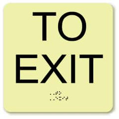 NMC - To Exit, Plastic Exit Sign - 8" Wide x 8" High, English/Braille, Glow-in-the-Dark - Americas Industrial Supply