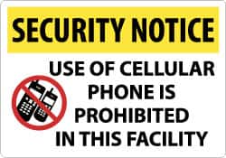 NMC - "Security Notice - Use of Cellular Phone Is Prohibited in This Facility", 14" Long x 20" Wide, Rigid Plastic Safety Sign - Rectangle, 0.05" Thick, Use for Security & Admittance - Americas Industrial Supply