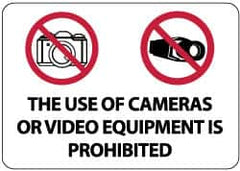 NMC - "The Use of Cameras or Video Equipment Is Prohibited", 14" Long x 20" Wide, Aluminum Safety Sign - Rectangle, 0.04" Thick, Use for Security & Admittance - Americas Industrial Supply
