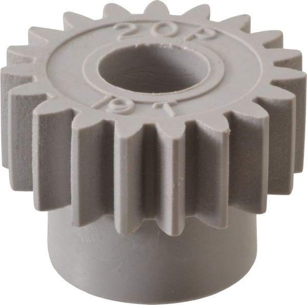 Made in USA - 20 Pitch, 0.95" Pitch Diam, 1.05" OD, 19 Tooth Spur Gear - 3/8" Face Width, 3/8" Bore Diam, 47/64" Hub Diam, 20° Pressure Angle, Acetal - Americas Industrial Supply