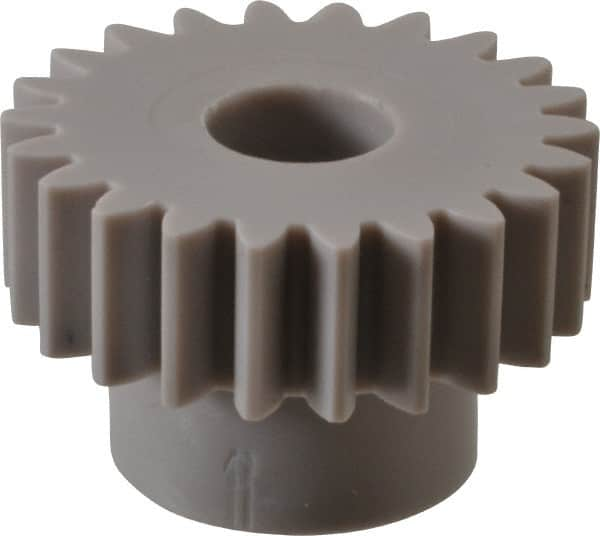 Made in USA - 20 Pitch, 1.1" Pitch Diam, 1.2" OD, 22 Tooth Spur Gear - 3/8" Face Width, 3/8" Bore Diam, 3/4" Hub Diam, 20° Pressure Angle, Acetal - Americas Industrial Supply