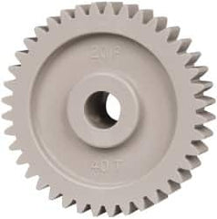 Made in USA - 20 Pitch, 2" Pitch Diam, 2.1" OD, 40 Tooth Spur Gear - 3/8" Face Width, 3/8" Bore Diam, 47/64" Hub Diam, 20° Pressure Angle, Acetal - Americas Industrial Supply