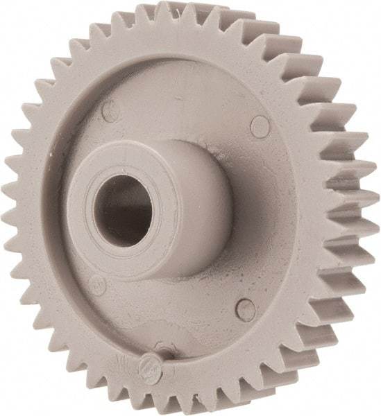 Made in USA - 20 Pitch, 2.1" Pitch Diam, 2.2" OD, 42 Tooth Spur Gear - 3/8" Face Width, 3/8" Bore Diam, 47/64" Hub Diam, 20° Pressure Angle, Acetal - Americas Industrial Supply