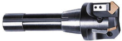 APT - 15° Lead Angle, 2" Max Cut Diam, 0.4063" Max Depth of Cut, Indexable Chamfer and Angle End Mill - 3 Inserts, SPC 42ZR, SPG 42., SPU 42. Insert Style, 3" OAL, Straight Shank - Americas Industrial Supply