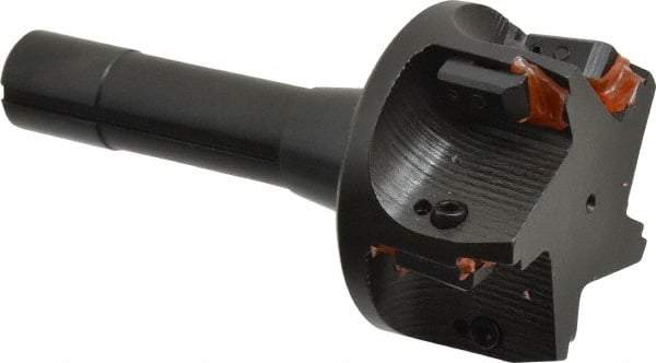 APT - 15° Lead Angle, 3" Max Cut Diam, 3" Min Cut Diam, 0.4063" Max Depth of Cut, Indexable Chamfer and Angle End Mill - 5 Inserts, SPG, SPU Insert Style, 5" OAL, Taper Shank - Americas Industrial Supply