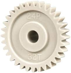 Made in USA - 48 Pitch, 1.333" Pitch Diam, 1.416" OD, 32 Tooth Spur Gear - 1/4" Face Width, 1/4" Bore Diam, 39/64" Hub Diam, 20° Pressure Angle, Acetal - Americas Industrial Supply