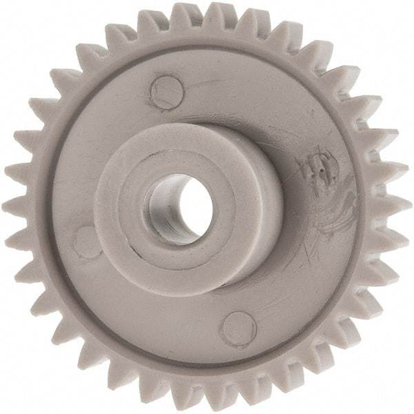 Made in USA - 24 Pitch, 1.416" Pitch Diam, 1-1/2" OD, 34 Tooth Spur Gear - 1/4" Face Width, 1/4" Bore Diam, 39/64" Hub Diam, 20° Pressure Angle, Acetal - Americas Industrial Supply