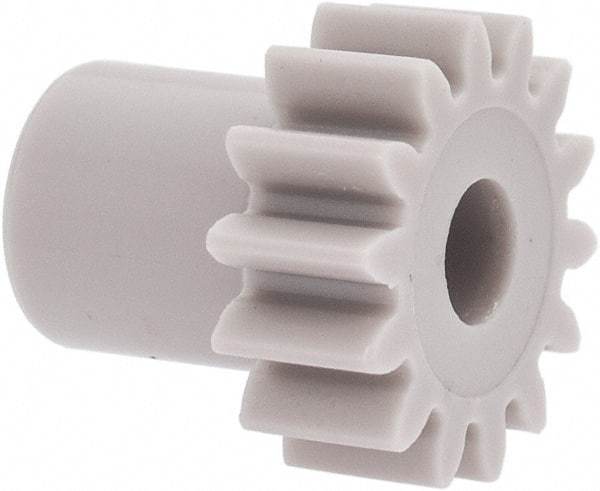 Made in USA - 32 Pitch, 7/16" Pitch Diam, 1/2" OD, 14 Tooth Spur Gear - 3/16" Face Width, 5/32" Bore Diam, 5/16" Hub Diam, 20° Pressure Angle, Acetal - Americas Industrial Supply