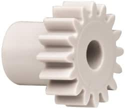 Made in USA - 32 Pitch, 1/2" Pitch Diam, 9/16" OD, 16 Tooth Spur Gear - 3/16" Face Width, 5/32" Bore Diam, 11/32" Hub Diam, 20° Pressure Angle, Acetal - Americas Industrial Supply