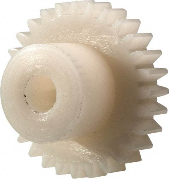 Made in USA - 32 Pitch, 7/8" Pitch Diam, 15/16" OD, 28 Tooth Spur Gear - 3/16" Face Width, 3/16" Bore Diam, 1/2" Hub Diam, 20° Pressure Angle, Acetal - Americas Industrial Supply