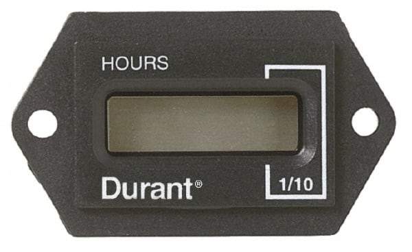 Durant - Supertwist LCD Display Hour Meter - 31.1mm High, 12VDC-60VAC Voltage, Solid State Hourmeter Rectangular - Americas Industrial Supply