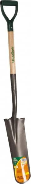 UnionTools - 16" High x 6" Wide Tapered Steel Spade - 27" Long Wood D-Grip Handle, Front Turned - Americas Industrial Supply