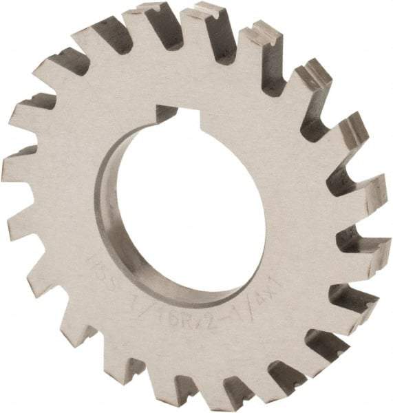 Value Collection - 11/16" Radius, 1-3/8" Circle Diam, 4-1/4" Cutter Diam, 1-3/8" Cutting Width, Arbor Connection, Concave Radius Cutter - High Speed Steel, Oxide Finish, Form Relieved, 10 Teeth - Americas Industrial Supply