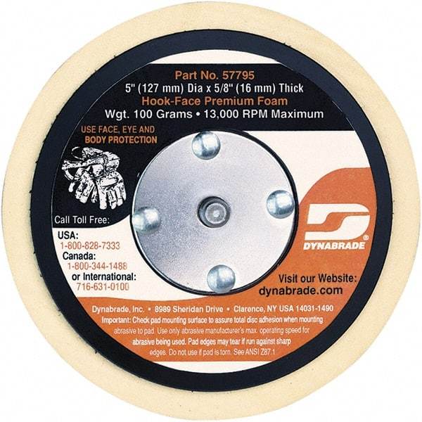 Dynabrade - 5" Diam Disc Backing Nonvacuum Replacement Pad - Soft Density, 13,000 RPM - Americas Industrial Supply