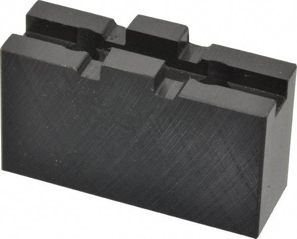 Bison - 5" Chuck Capacity, Tongue & Groove Attachment, Square Soft Lathe Chuck Jaw - 1 Jaw, Steel, 1-1/4" Btw Mount Hole Ctrs, 2-1/2" Long x 7/8" Wide x 1.52" High, 5/16" Groove - Americas Industrial Supply