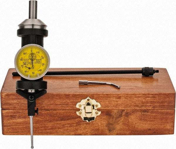 Made in USA - 5 Piece, 0mm to 6.3mm Measuring Range, Yellow Dial Test Indicator Kit - 0.005mm Accuracy, 1/8" Ball Diam, 0.01mm Dial Graduation - Americas Industrial Supply
