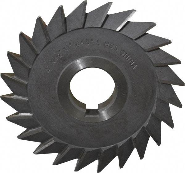 Value Collection - 4" Diam x 1/2" Width of Cut, 45° Included Angle, Arbor Connection, High Speed Steel Single Angle Cutter - Left Hand Cut, Oxide Finish - Americas Industrial Supply