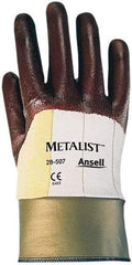Ansell - Size S (7), ANSI Cut Lvl 2, Abrasion Lvl 3, Nitrile Coated Cut Resistant Gloves - Palm, Fingers & Knuckles Coated, Cotton/Kevlar Lining, Safety Cuff, Brown, Paired - Americas Industrial Supply