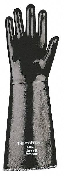 Ansell - Size XL (10), 18" Long, 85 mil Thick, Supported, Neoprene Chemical Resistant Gloves - Textured Finish, Fleece/Jersey Lined, Gauntlet Cuff, ANSI Abrasion Level 3, ANSI Cut Level 2, Black, FDA Approved - Americas Industrial Supply