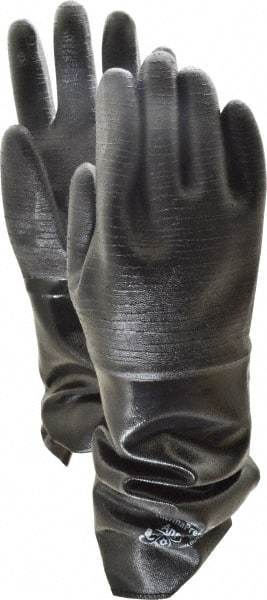 Ansell - Size M (8), 18" Long, 85 mil Thick, Supported, Neoprene Chemical Resistant Gloves - Textured Finish, Fleece/Jersey Lined, Gauntlet Cuff, ANSI Abrasion Level 3, ANSI Cut Level 2, Black, FDA Approved - Americas Industrial Supply