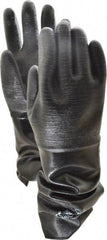 Ansell - Size M (8), 18" Long, 85 mil Thick, Supported, Neoprene Chemical Resistant Gloves - Textured Finish, Fleece/Jersey Lined, Gauntlet Cuff, ANSI Abrasion Level 3, ANSI Cut Level 2, Black, FDA Approved - Americas Industrial Supply