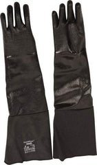 Ansell - Size M (8), 26" Long, 85 mil Thick, Supported, Neoprene Chemical Resistant Gloves - Textured Finish, Fleece/Jersey Lined, Gauntlet Cuff, ANSI Abrasion Level 3, ANSI Cut Level 2, Black, FDA Approved - Americas Industrial Supply