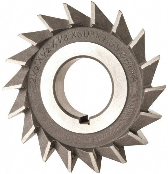 Value Collection - 2-1/2" Diam x 1/2" Width of Cut, 60° Included Angle, Arbor Connection, High Speed Steel Single Angle Cutter - Right Hand Cut, Uncoated - Americas Industrial Supply