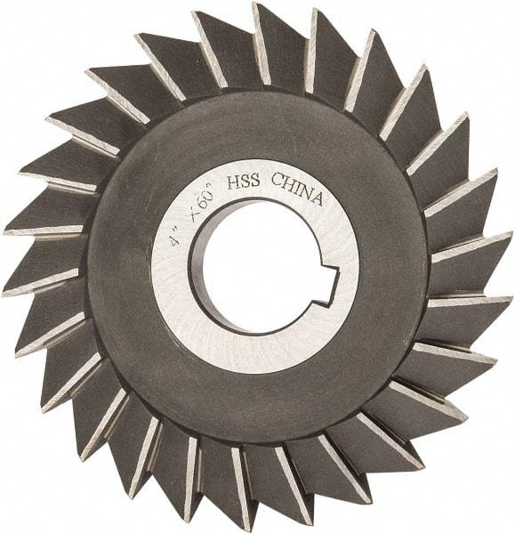 Value Collection - 4" Diam x 1/2" Width of Cut, 60° Included Angle, Arbor Connection, High Speed Steel Single Angle Cutter - Right Hand Cut, Oxide Finish - Americas Industrial Supply