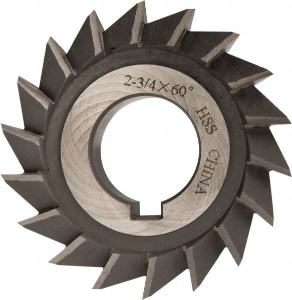 Value Collection - 2-3/4" Diam x 1/2" Width of Cut, 60° Included Angle, Arbor Connection, High Speed Steel Single Angle Cutter - Left Hand Cut, Oxide Finish - Americas Industrial Supply