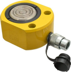 Enerpac - 50 Ton, 0.63" Stroke, 6.01 Cu In Oil Capacity, Portable Hydraulic Flat Body Cylinder - 9.62 Sq In Effective Area, 2.63" Lowered Ht., 3.25" Max Ht., 3.5" Cyl Bore Diam, 2.75" Plunger Rod Diam, 10,000 Max psi - Americas Industrial Supply