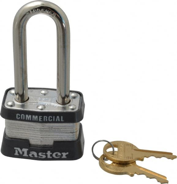 Master Lock - 2" Shackle Clearance, Keyed Different Laminated Steel Padlock - 9/32" Shackle Diam, Laminated Steel - Americas Industrial Supply