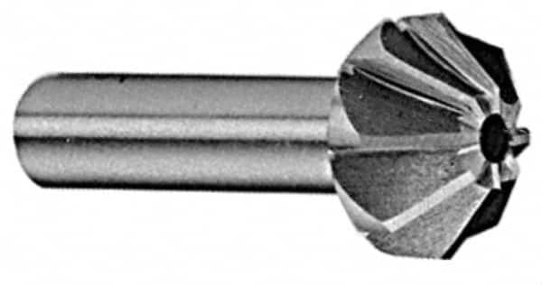 Made in USA - 1-1/4" Large x 1/2" Small Diam, 25/32" Width of Cut, 60° Included Angle, 10 Teeth, High Speed Steel Face Angle Cutter - 5/8" Shank Diam, 2-21/32" Overall Length, Weldon Flat - Americas Industrial Supply