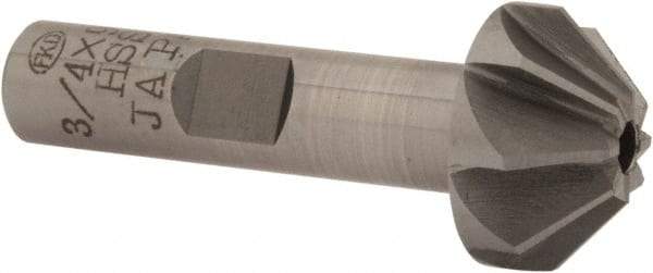 Interstate - 3/4" Large x 5/16" Small Diam, 3/8" Width of Cut, 90° Included Angle, High Speed Steel Face Angle Cutter - 3/8" Shank Diam, 1-15/16" Overall Length, Weldon Flat - Americas Industrial Supply