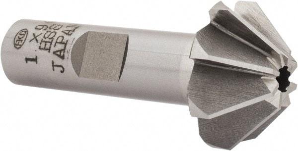 Interstate - 1" Large x 3/8" Small Diam, 7/16" Width of Cut, 90° Included Angle, High Speed Steel Face Angle Cutter - 1/2" Shank Diam, 2-3/16" Overall Length, Weldon Flat - Americas Industrial Supply