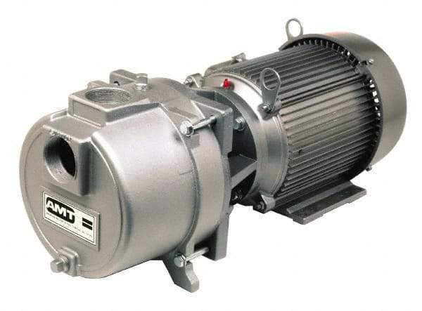 American Machine & Tool - 230/460 Volt, 17/9 Amp, 3 Phase, 5 HP, Self Priming Sewage Trash Pump - 184JM Frame, 2 Inch Inlet, TEFC Motor, Cast Iron Housing, Stainless Steel Impeller, Buna N Seal - Americas Industrial Supply