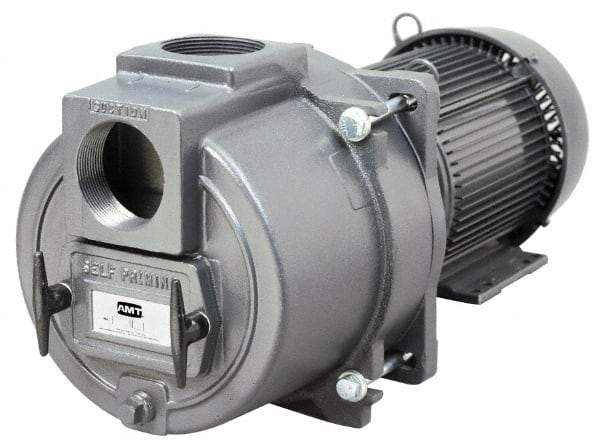 American Machine & Tool - 230/460 Volt, 47/24 Amp, 3 Phase, 15 HP, Self Priming Sewage Trash Pump - 215JM Frame, 4 Inch Inlet, TEFC Motor, Cast Iron Housing, Stainless Steel Impeller, Buna N Seal - Americas Industrial Supply