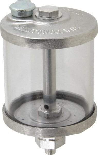 LDI Industries - 1 Outlet, Polymer Bowl, 266.2 mL No Flow Control Oil Reservoir - 1/8 NPTF Outlet, 3" Diam x 5-3/8" High, 60°C Max - Americas Industrial Supply