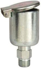 Gits - 5/8 Ounce Capacity, 1/4-18 Thread, Steel, Zinc Plated, Straight with Hex Body, Oil Cup - 2-15/32" High, 3/8" Thread Length, Wick Feed - Americas Industrial Supply