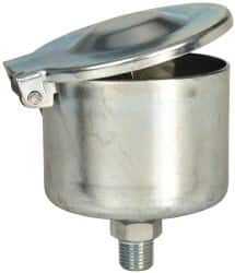 Gits - 4-7/8 Ounce Capacity, 1/4-18 Thread, Steel, Zinc Plated, Straight with Hex Body, Oil Cup - 3-1/2" High, 7/16" Thread Length, Wick Feed - Americas Industrial Supply