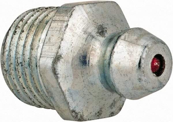 Alemite - Straight Head Angle, 1/8 PTF Steel Standard Grease Fitting - 7/16" Hex, 11/16" Overall Height, 19/64" Shank Length, 10,000 Operating psi, Zinc Plated Finish - Americas Industrial Supply