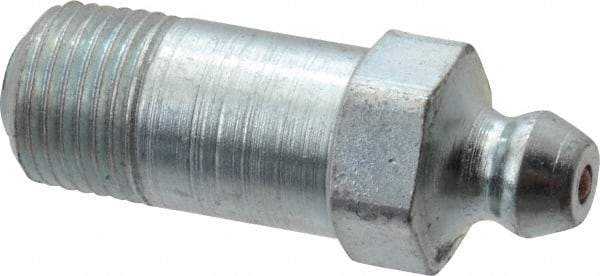 Alemite - Straight Head Angle, 1/8 PTF Steel Standard Grease Fitting - 7/16" Hex, 1-1/4" Overall Height, 25/32" Shank Length, 10,000 Operating psi, Zinc Plated Finish - Americas Industrial Supply