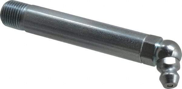 Alemite - 65° Head Angle, 1/8 PTF Carbon Steel Standard Grease Fitting - 3/8" Hex, 2-3/4" Overall Height, 2-1/4" Shank Length, 10,000 Operating psi, Zinc Plated Finish - Americas Industrial Supply