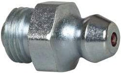 Alemite - Straight Head Angle, 5/16-32 UNEF-2A Nickel/Copper Standard Grease Fitting - 3/8" Hex, 21/32" Overall Height, 15/64" Shank Length, Zinc Plated Finish - Americas Industrial Supply