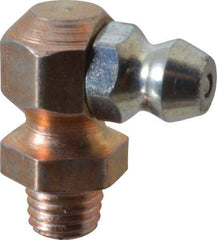 Alemite - 90° Head Angle, 1/4-28 Taper Nickel/Copper Thread-Forming Grease Fitting - 3/8" Hex, 3/4" Overall Height, Zinc Plated Finish - Americas Industrial Supply