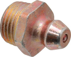 Alemite - Straight Head Angle, 1/8 Taper Nickel/Copper Thread-Forming Grease Fitting - 7/16" Hex, 0.62" Overall Height, Zinc Plated Finish - Americas Industrial Supply