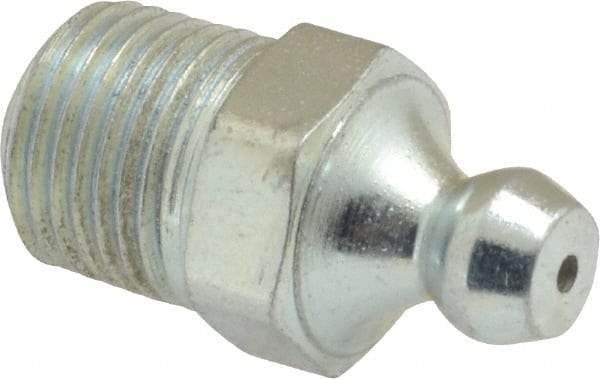 Alemite - Straight Head Angle, 1/8 PTF Steel Leakproof Grease Fitting - 7/16" Hex, 29/32" Overall Height, 25/64" Shank Length, 5,000 Operating psi, Zinc Plated Finish - Americas Industrial Supply