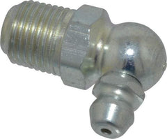 Alemite - 90° Head Angle, 1/8 NPTF Steel Leakproof Grease Fitting - 7/16" Hex, 31/32" Overall Height, 25/64" Shank Length, 5,000 Operating psi, Zinc Plated Finish - Americas Industrial Supply