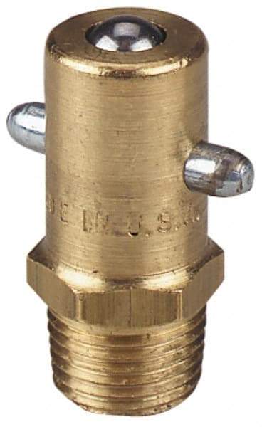 Alemite - Straight Head Angle, 1/8 PTF Brass Pin-Style Grease Fitting - 7/16" Hex, 31/32" Overall Height, 17/64" Shank Length, 3,000 Operating psi, Zinc Plated Finish - Americas Industrial Supply