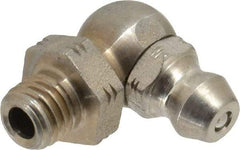 Alemite - 90° Head Angle, 1/4-28 Taper Stainless Steel Standard Grease Fitting - 3/8" Hex, 3/4" Overall Height, 13/64" Shank Length - Americas Industrial Supply