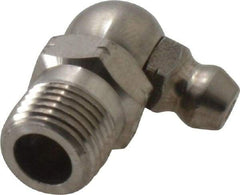 Alemite - 90° Head Angle, 1/8 PTF Nickel/Copper Standard Grease Fitting - 7/16" Hex, 7/8" Overall Height, 11/32" Shank Length - Americas Industrial Supply